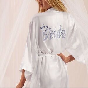 Victoria's Secret Rhinestone Embellished‎ Bride Flounce Satin Robe One Size